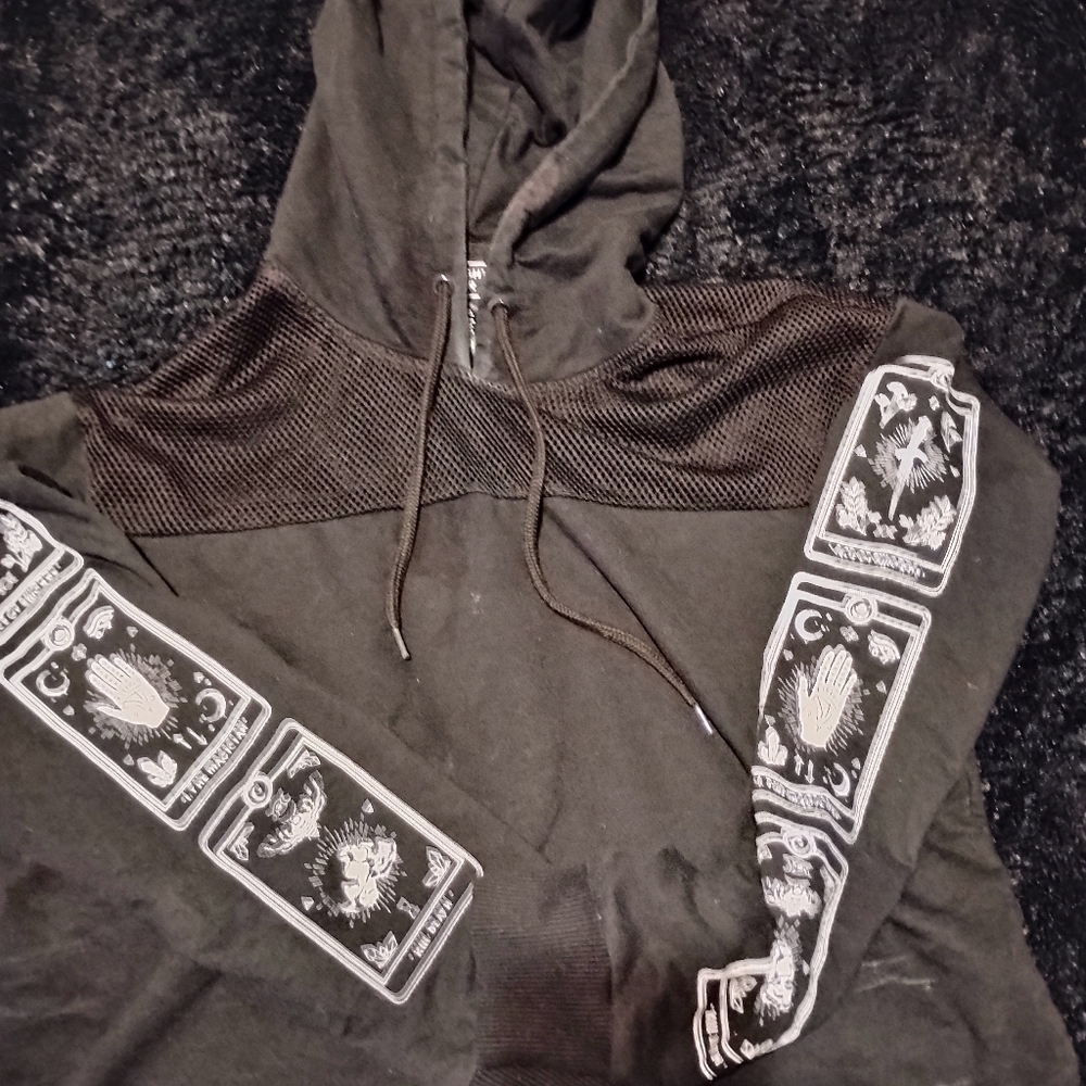 Midnight Hour Messy Top Black Graphic Hoodie